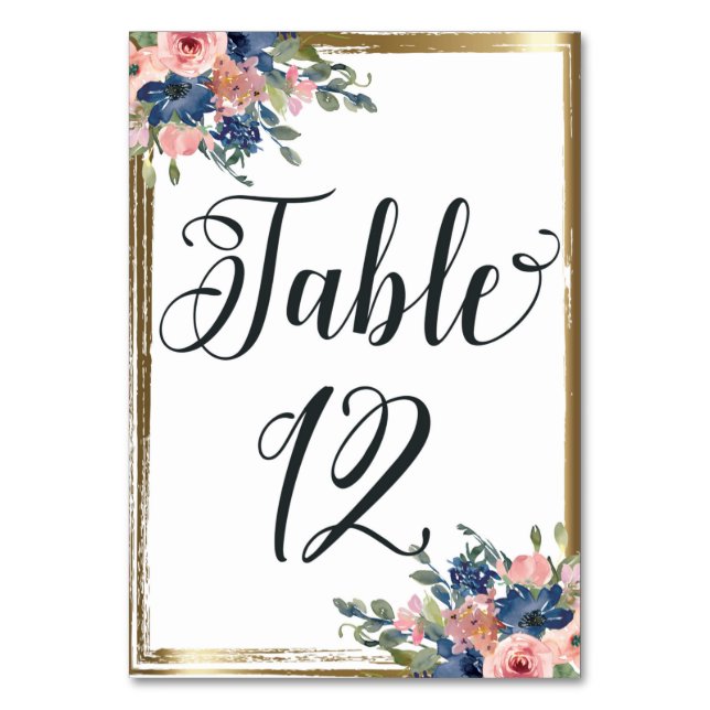 Watercolor Floral Calligraphy Table Number Card 12 (Front)