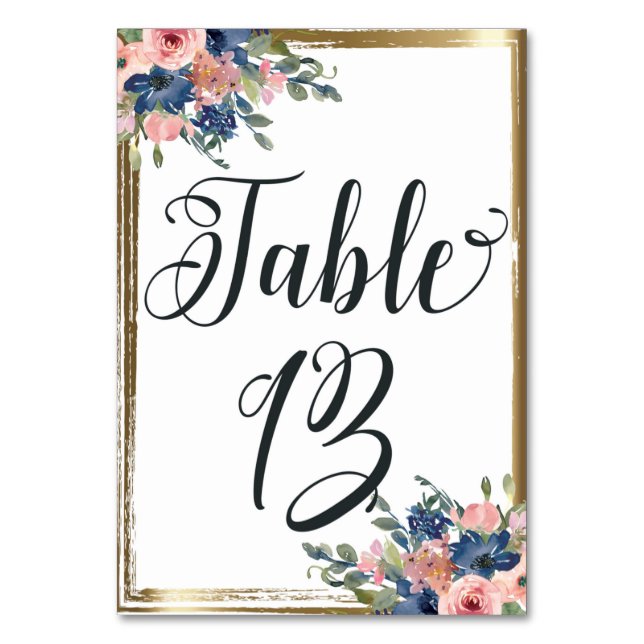 Watercolor Floral Calligraphy Table Number Card 13 (Front)