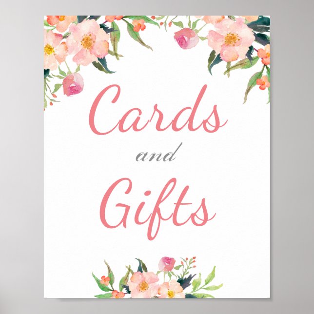 Watercolor Floral Cards and Gifts Wedding Sign (Front)