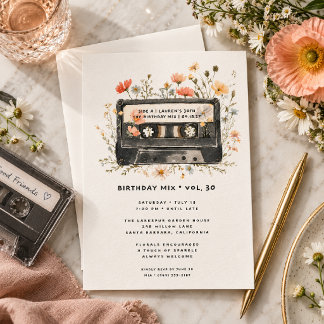 Watercolor Floral Cassette Birthday Invitation