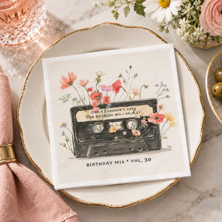 Watercolor Floral Cassette Birthday Napkins