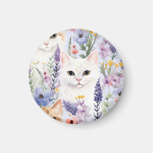 Watercolor Floral Cats Digital Papers Magnet