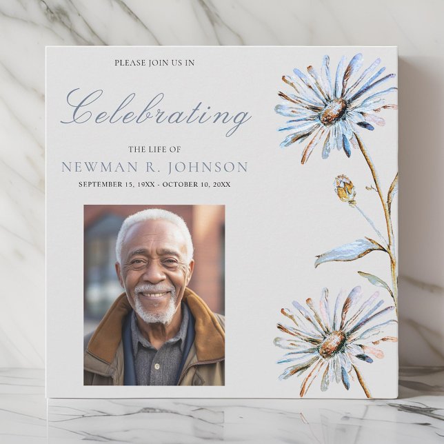 Watercolor Floral Celebration of Life Photo Invitation (Creator Uploaded)