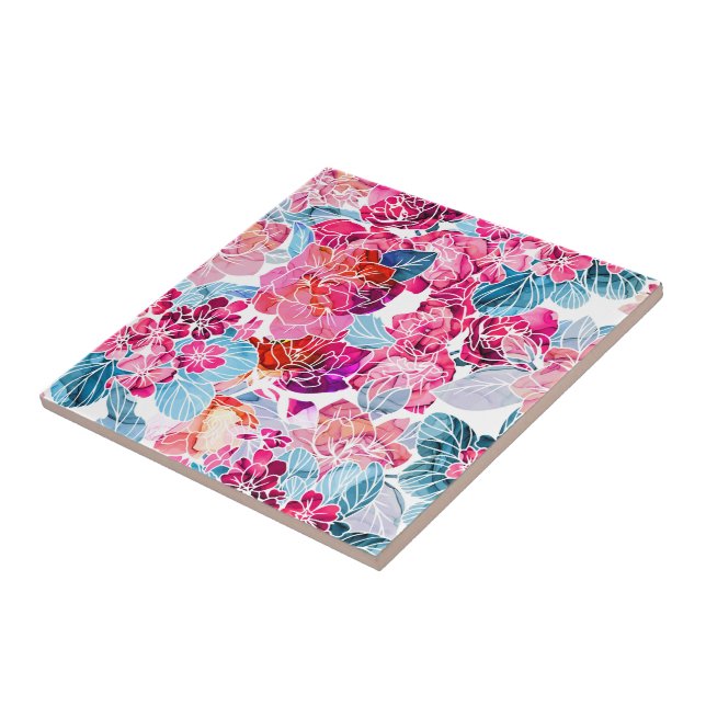 Watercolor Floral Ceramic Tile (Side)