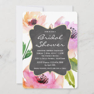 Watercolor Floral Chalkboard Bridal Shower Invitation