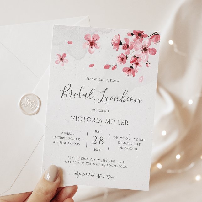 Watercolor Floral Cherry Blossom Bridal Luncheon Invitation (Creator Uploaded)