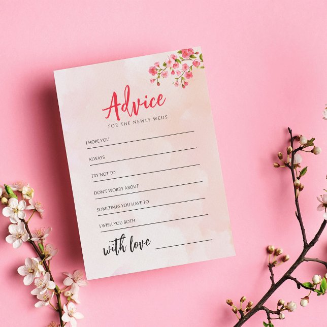 Watercolor Floral Cherry Blossom Spring Wedding Advice Card (Creator Uploaded)