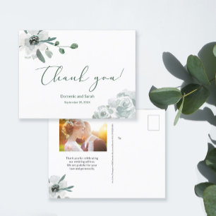 Watercolor floral Chic Script Wedding Photo  Postcard