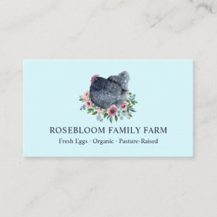 Watercolor Floral Chicken Hen Farm Fresh Eggs Blue Business Card