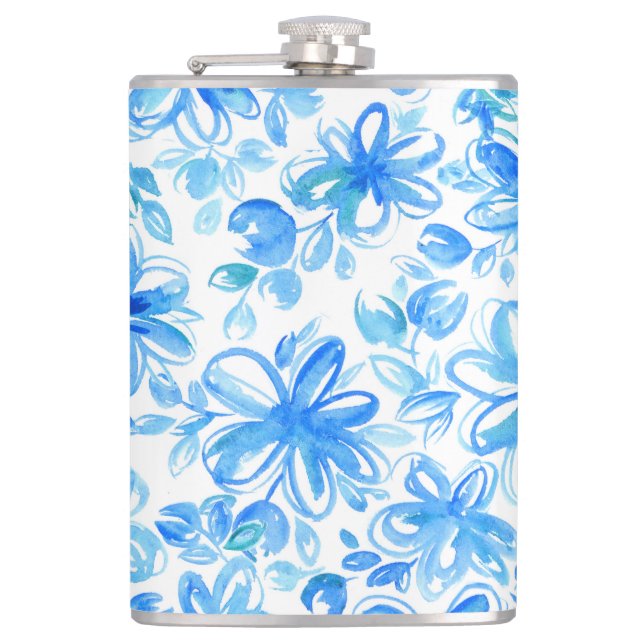 Watercolor Floral Chintz Cute Pattern Hip Flask (Front)
