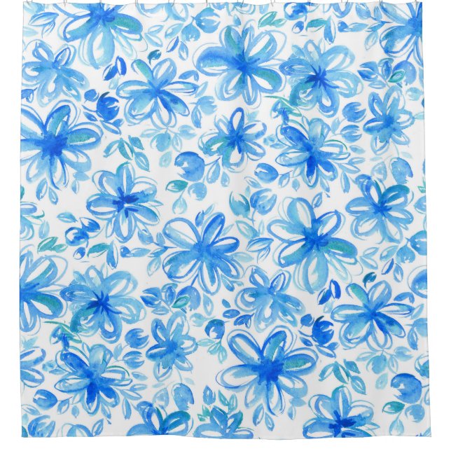 Watercolor Floral Chintz Cute Pattern Shower Curtain (Front)