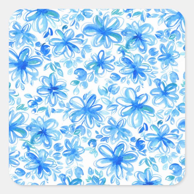 Watercolor Floral Chintz Cute Pattern Square Sticker (Front)
