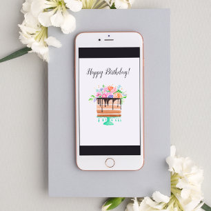 Watercolor Floral Chocolate Birthday Cake Card