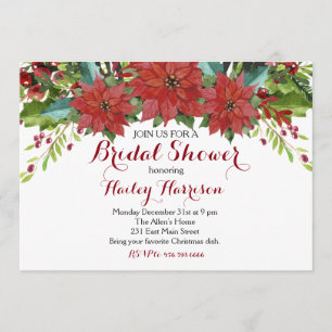 Watercolor Floral Christmas Bridal Shower Invitation