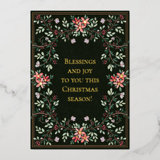 Watercolor Floral Christmas Frame on Dark Green