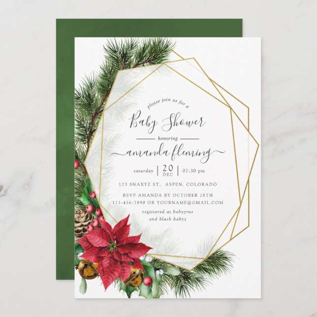 Watercolor Floral Christmas Geometric Baby Shower Invitation (Front/Back)