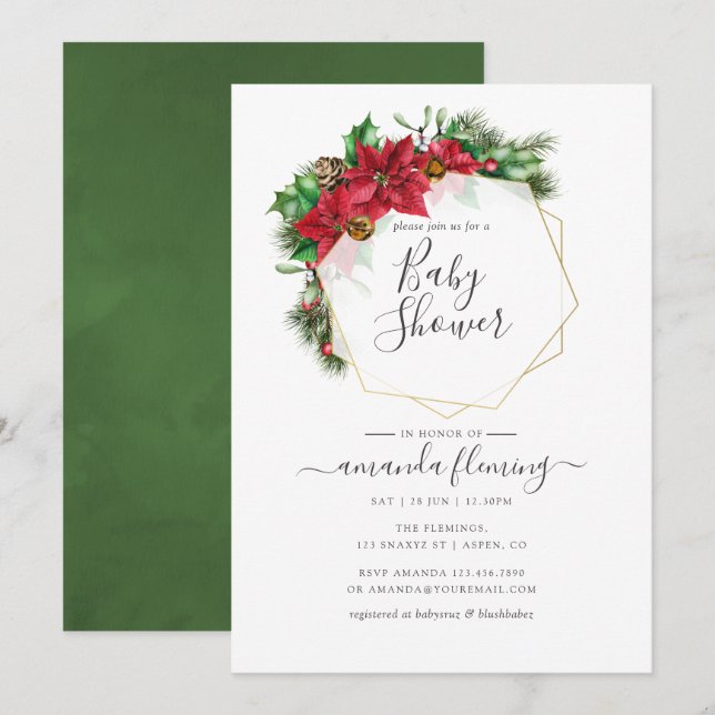 Watercolor Floral Christmas Geometric Baby Shower Invitation (Front/Back)