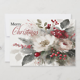 Watercolor floral Christmas Holiday Card