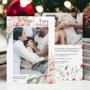 Watercolor Floral Christmas Holiday Photo Collage Card