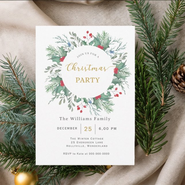 Watercolor Floral Christmas Party Invitation (Creator Uploaded)