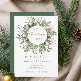 Watercolor Floral Christmas Party Invitation