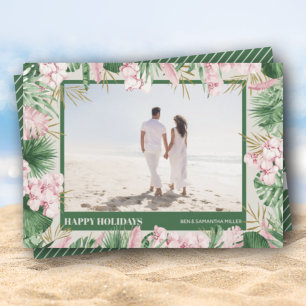 Watercolor Floral Christmas Photo Holiday Card