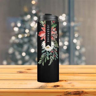 Watercolor Floral Christmas Poinsettia Thermal Tumbler