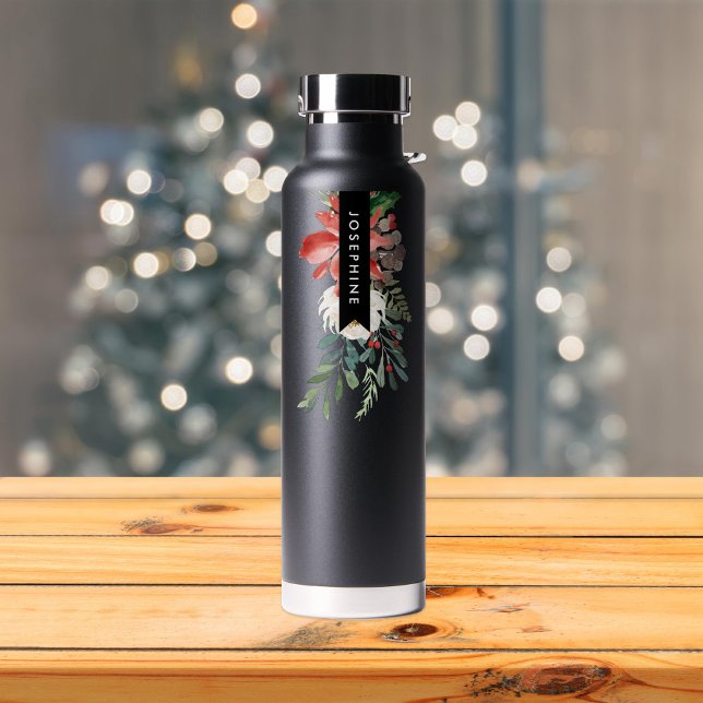 Watercolor Floral Christmas Poinsettia Water Bottle (Creator Uploaded)