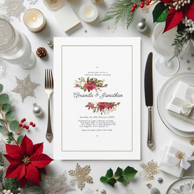 Watercolor Floral Christmas Rehearsal Dinner Invitation (Watercolor Floral Christmas Rehearsal Dinner Invitation)