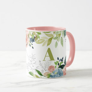 Watercolor floral classy elegant green monogrammed mug