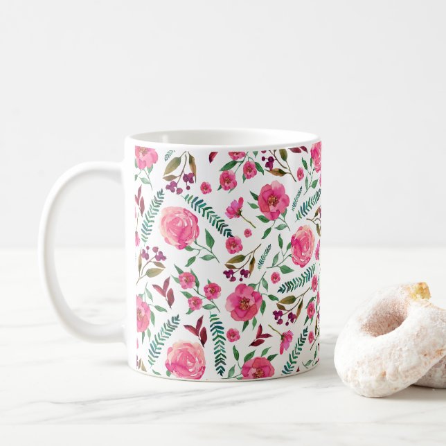 Watercolor Floral Coffee Mug (With Donut)