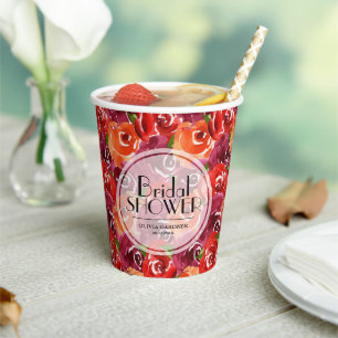 Watercolor Floral Collage Bridal Shower Paper Cups