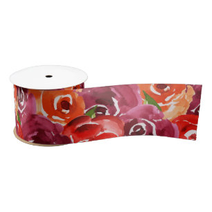 Watercolor Floral Collage Satin Ribbon