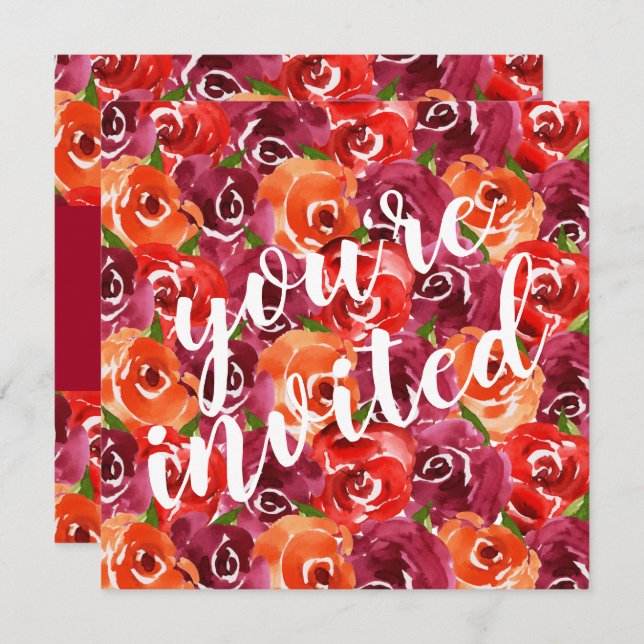 Watercolor Floral Collage Wedding Invitations (Front/Back)