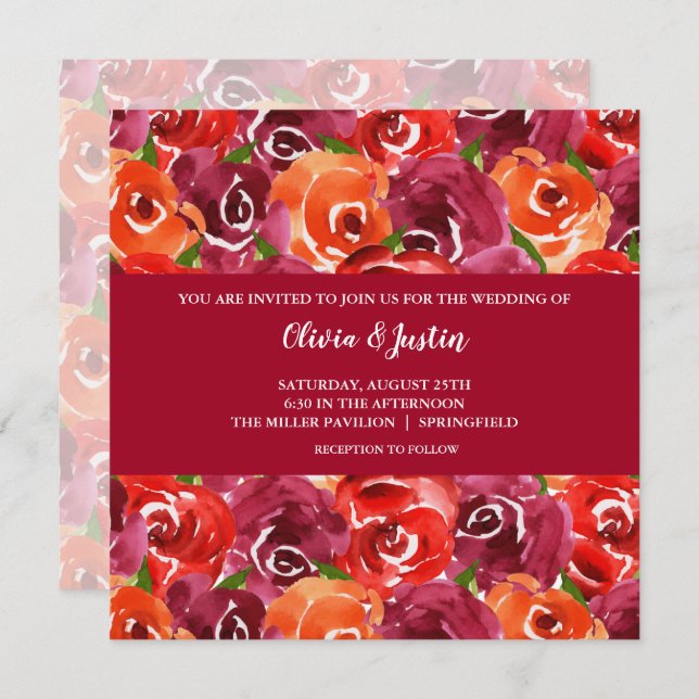 Watercolor Floral Collage Wedding Invitations (Front/Back)