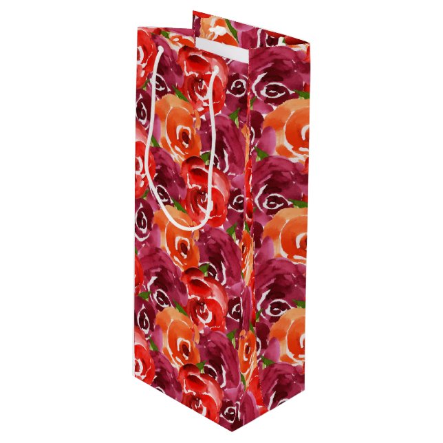 Watercolor Floral Collage Wine Gift Bag (Front Angled)
