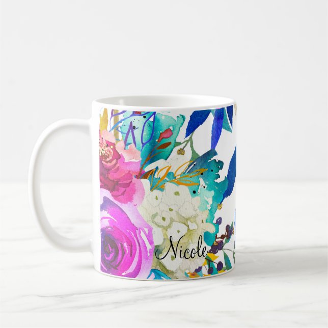 Watercolor Floral Colour Splash Fun Bright Colourf Coffee Mug (Left)