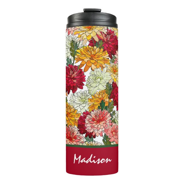 Watercolor Floral Colourful Modern Botanical Name Thermal Tumbler (Front)