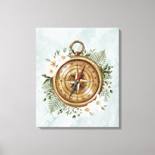 Watercolor Floral Compass Canvas Print