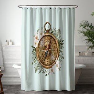 Watercolor Floral Compass Shower Curtain