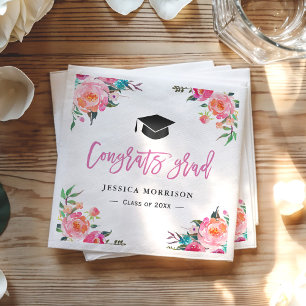 Watercolor Floral Congrats Grad Graduation Party Napkin