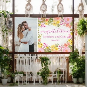 Watercolor Floral Congratulations Engagement Banner