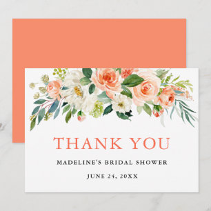 Watercolor Floral Coral Bridal Shower Thank You Card
