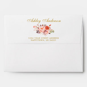 Watercolor Floral Coral Gold Wedding Envelope