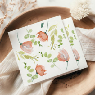 Watercolor Floral Coral Green Bridal Shower Napkin