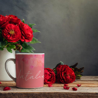 Watercolor floral coral name coffee mug