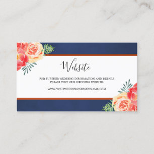 Watercolor Floral Coral Navy Wedding Website Card