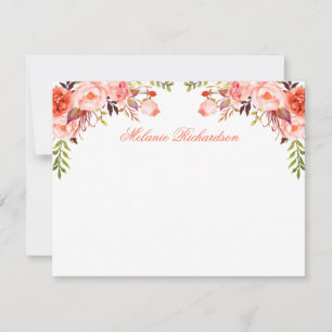 Watercolor Floral Coral Personalised Card