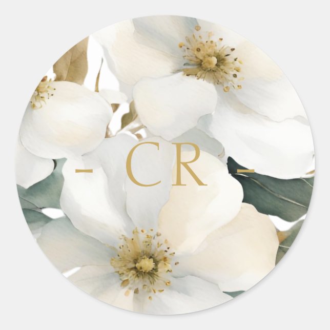 Watercolor Floral Couple Initials Wedding  Classic Round Sticker (Front)