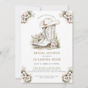Watercolor Floral Cowgirl Hat Boots Bridal Shower Invitation